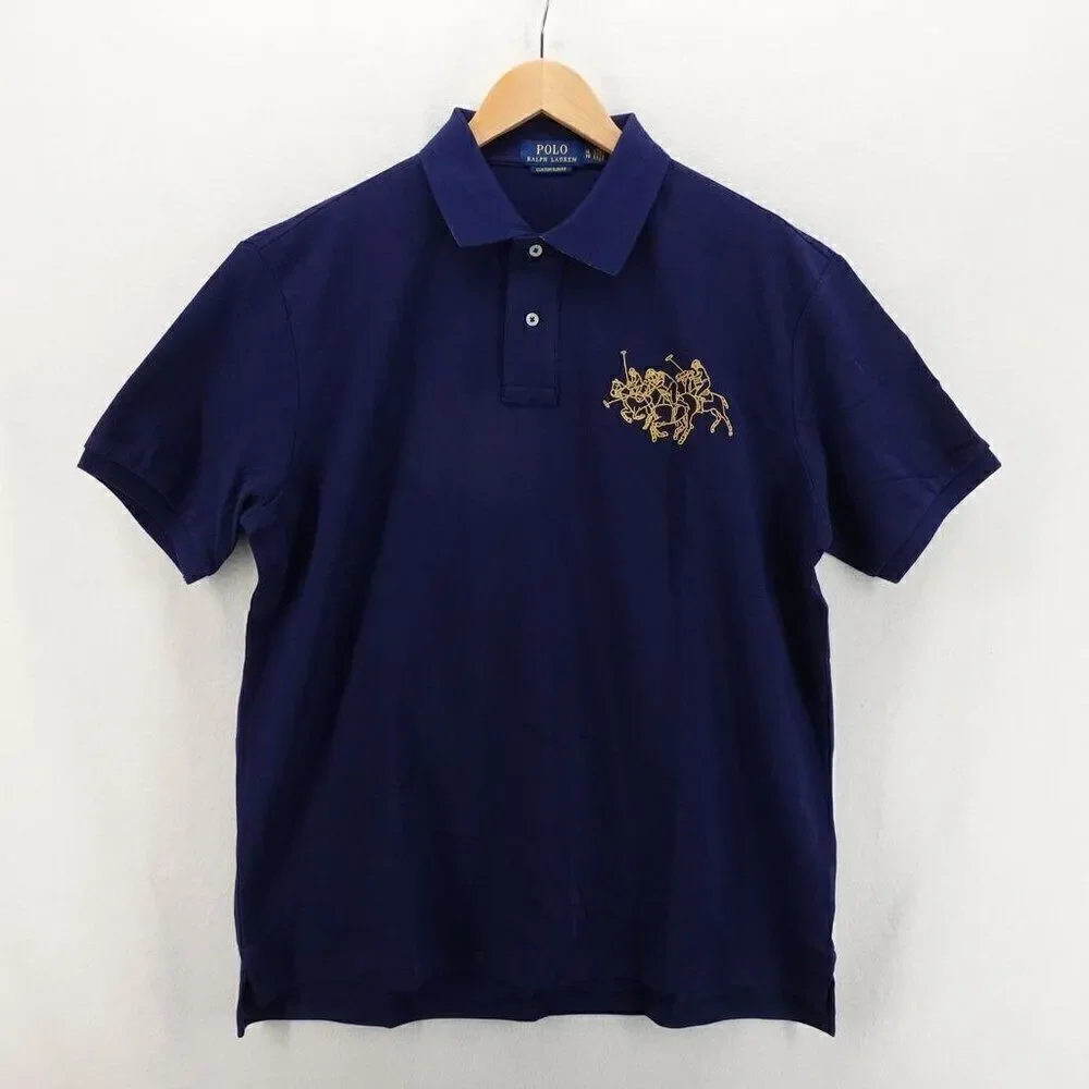 Polo Ralph Lauren Men's Slim Fit Lunar New Year Triple-Pony Polo Shirt Blue XL